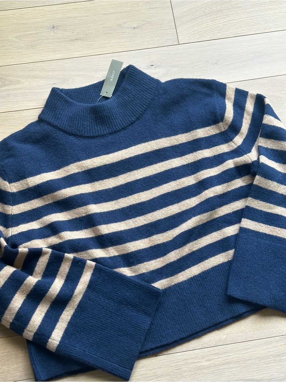 J. Crew Navy and Cream Striped Turtleneck Sweater